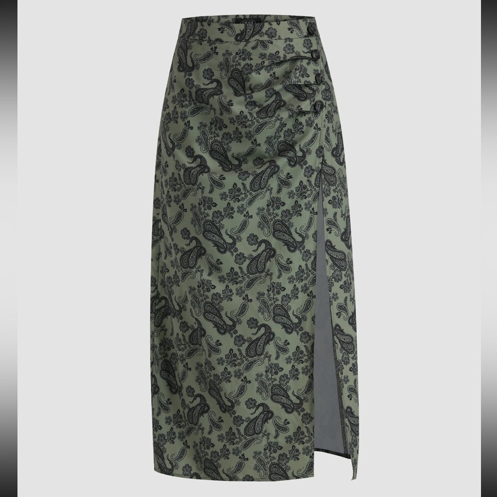 Cider Pattern Slit Midi Skirt - Picture 1 of 8